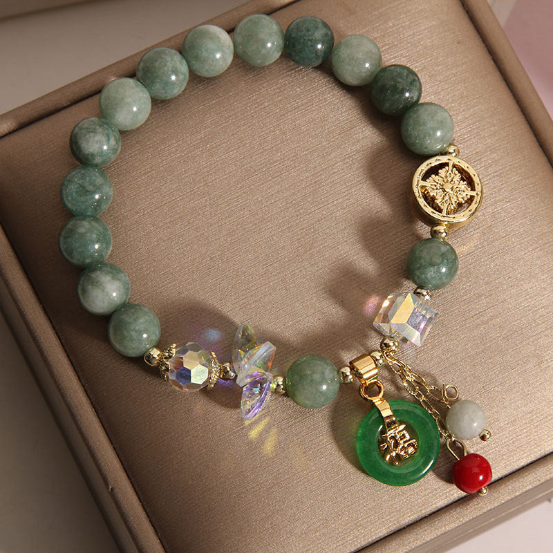 Stone of buddha Strawberry Quartz Jade Fu Character Charm Healing Bracelet