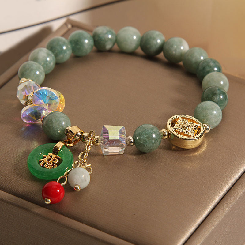 Stone of buddha Strawberry Quartz Jade Fu Character Charm Healing Bracelet