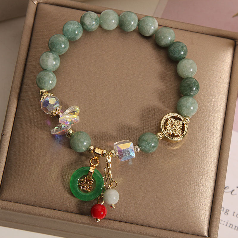 Stone of buddha Strawberry Quartz Jade Fu Character Charm Healing Bracelet