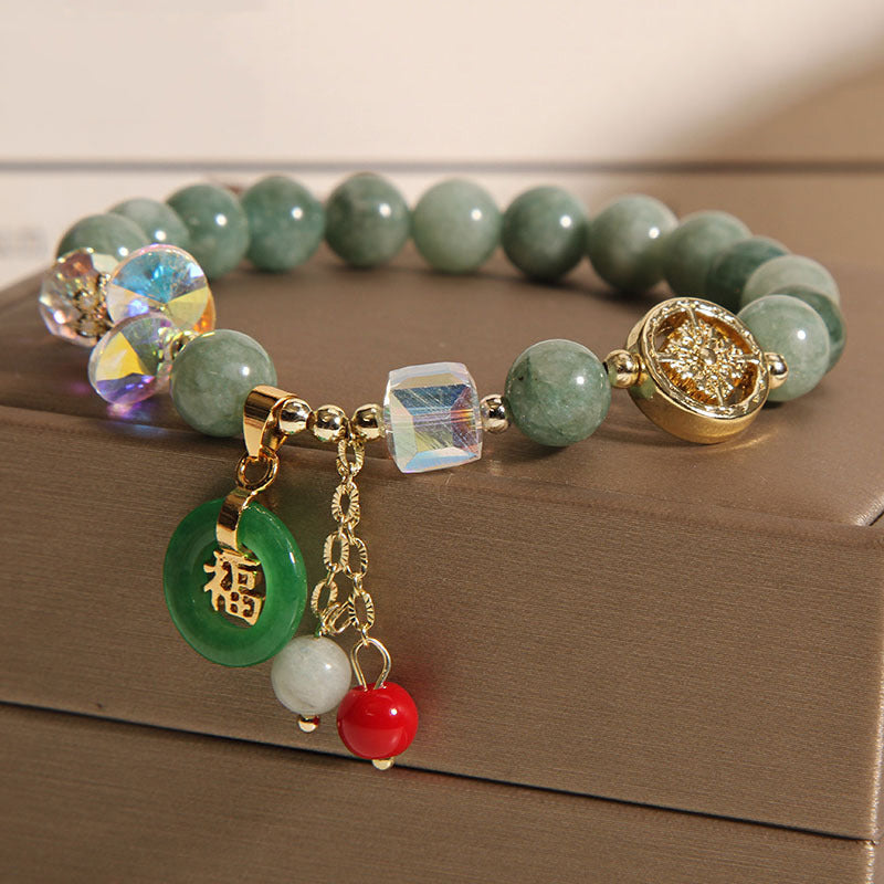 Stone of buddha Strawberry Quartz Jade Fu Character Charm Healing Bracelet