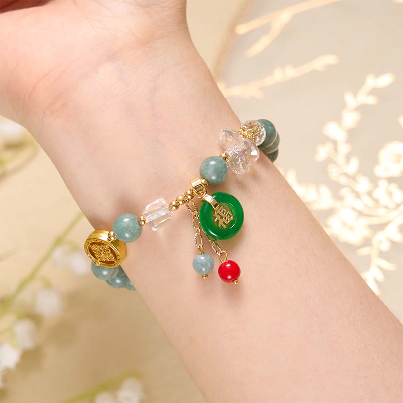 Stone of buddha Strawberry Quartz Jade Fu Character Charm Healing Bracelet