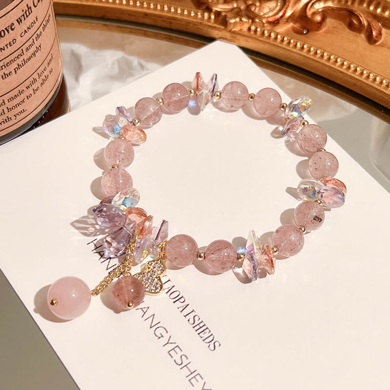 Stone of buddha Strawberry Quartz Crystal Gourd Positive Bracelet