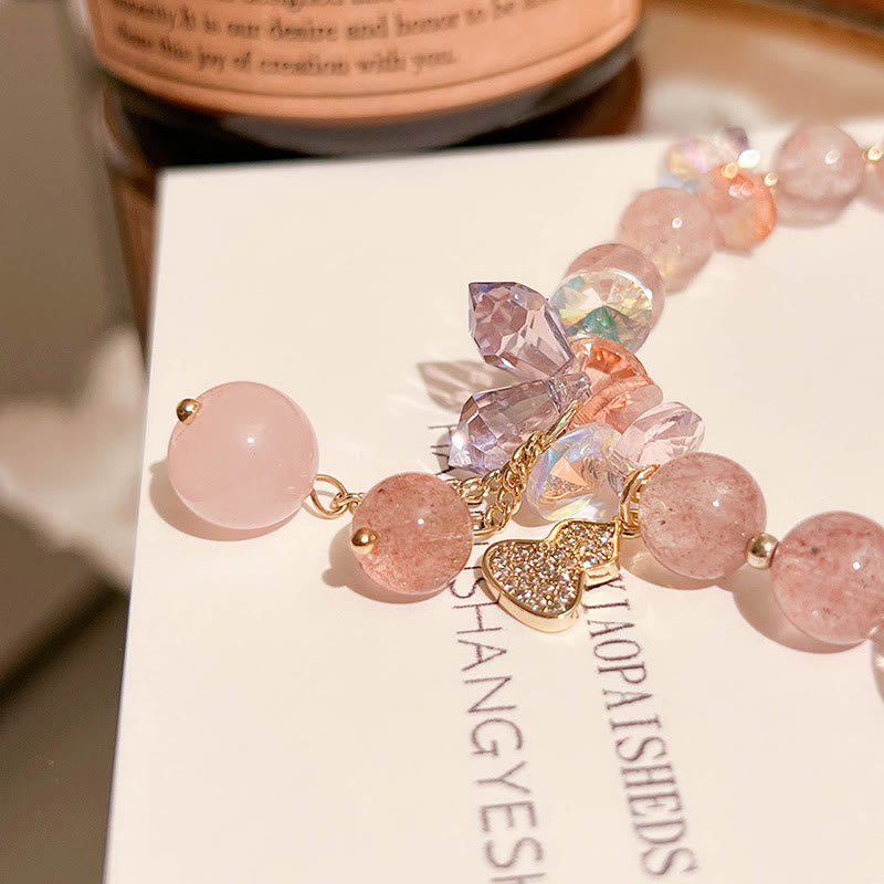 Stone of buddha Strawberry Quartz Crystal Gourd Positive Bracelet