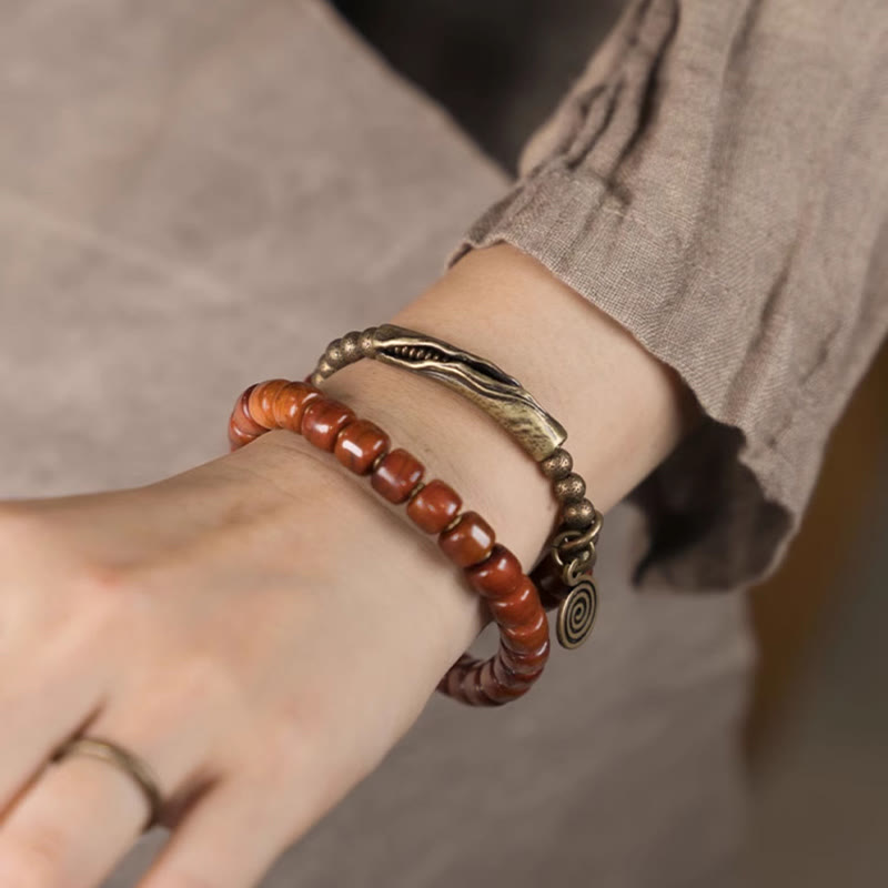 Stone of buddha Yak Bone Copper Double Wrap Balance Bracelet