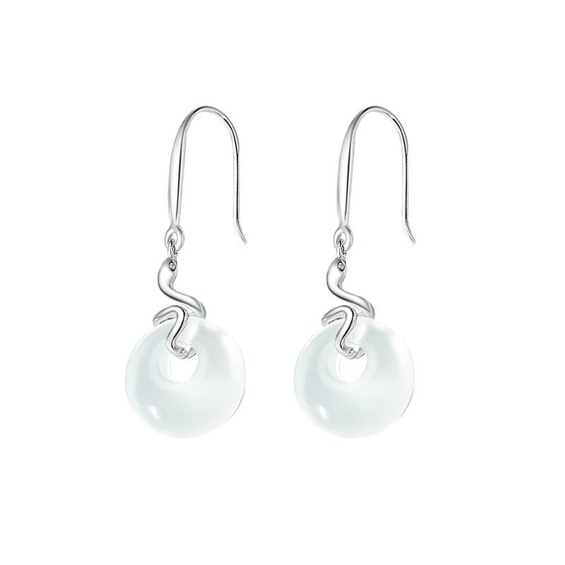 Stone of buddha 925 Sterling Silver Chalcedony Peace Buckle Year Of The Snake Harmony Earrings