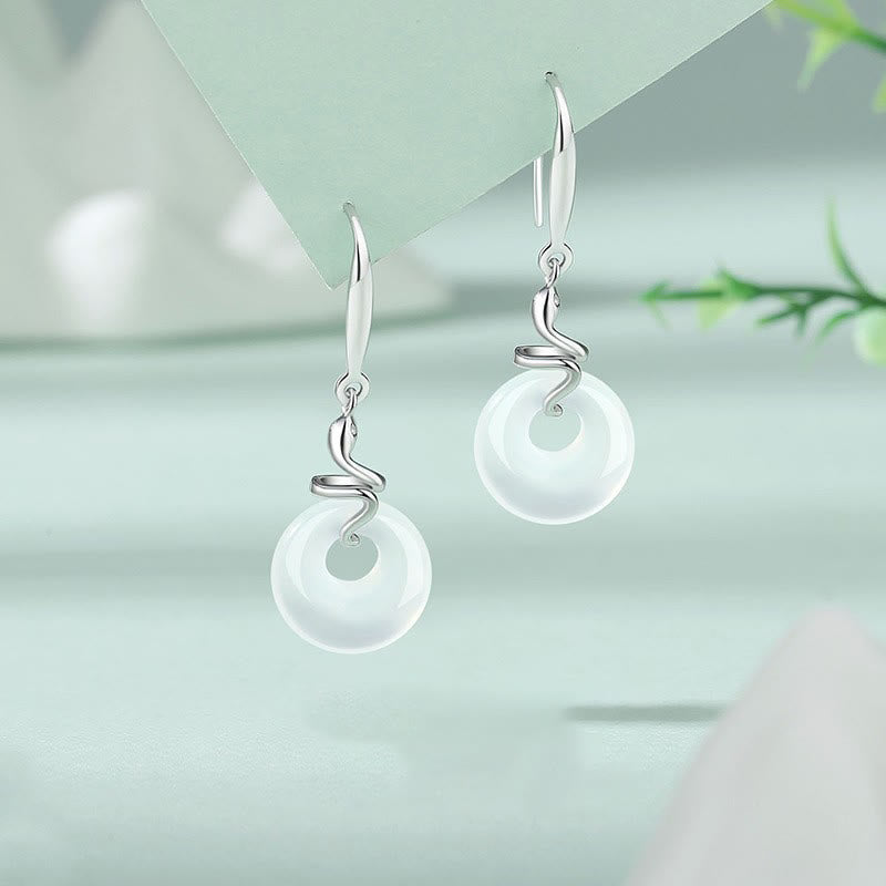 Stone of buddha 925 Sterling Silver Chalcedony Peace Buckle Year Of The Snake Harmony Earrings