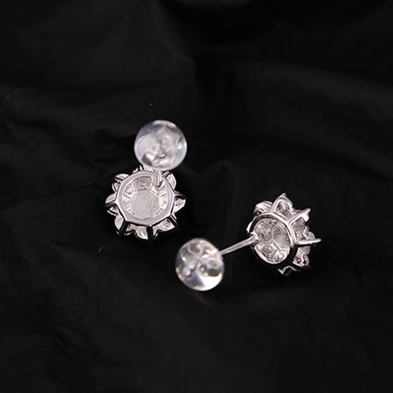 Stone of buddha 925 Sterling Silver Round Jade Flower Prosperity Earrings