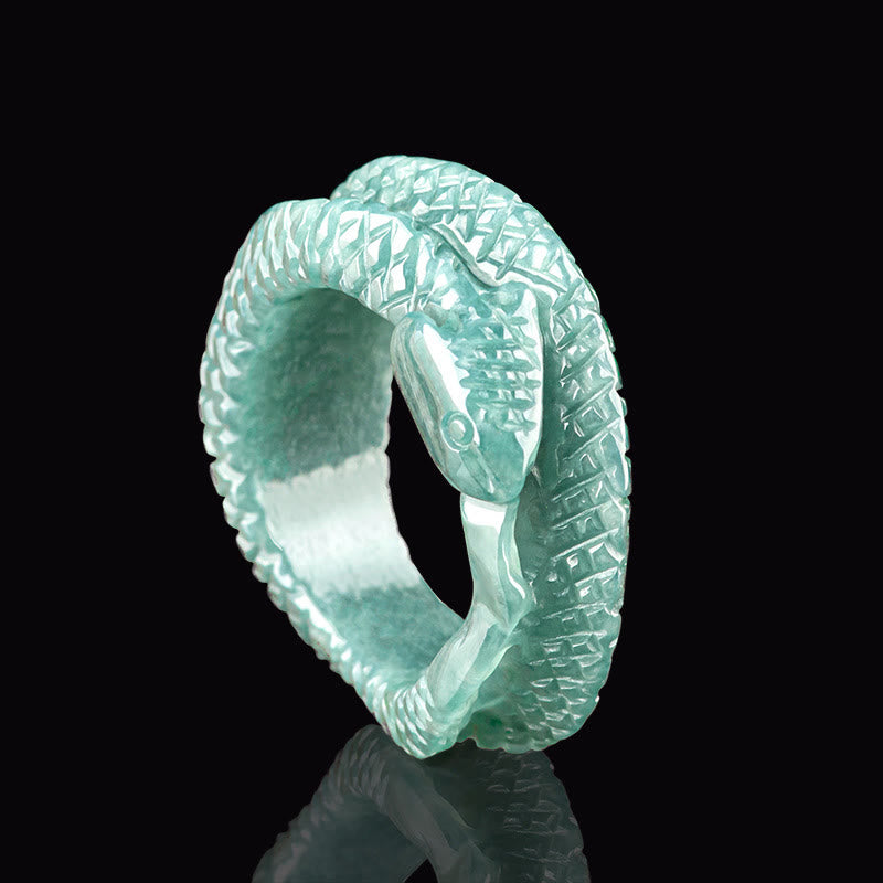 Stone of buddha Natural Jade Year Of The Snake Carving Prosperity Protection Ring