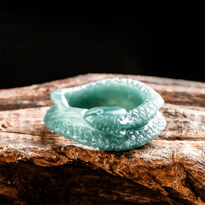 Stone of buddha Natural Jade Year Of The Snake Carving Prosperity Protection Ring