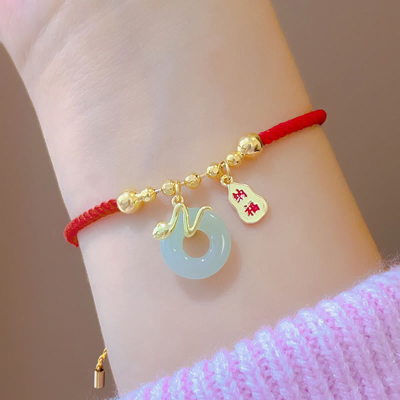 Stone of buddha Copper Plated Gold Jade Peace Buckle Fu Character Year Of The Snake Red String Luck Bracelet
