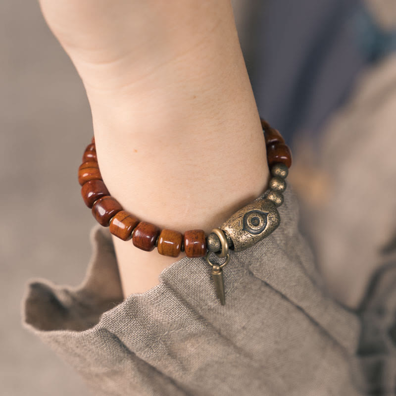 Stone of buddha Yak Bone Dzi Shape Copper Cone Pendant Strength Bracelet