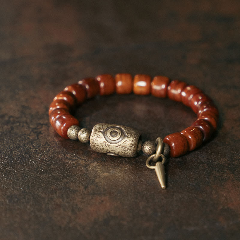 Stone of buddha Yak Bone Dzi Shape Copper Cone Pendant Strength Bracelet