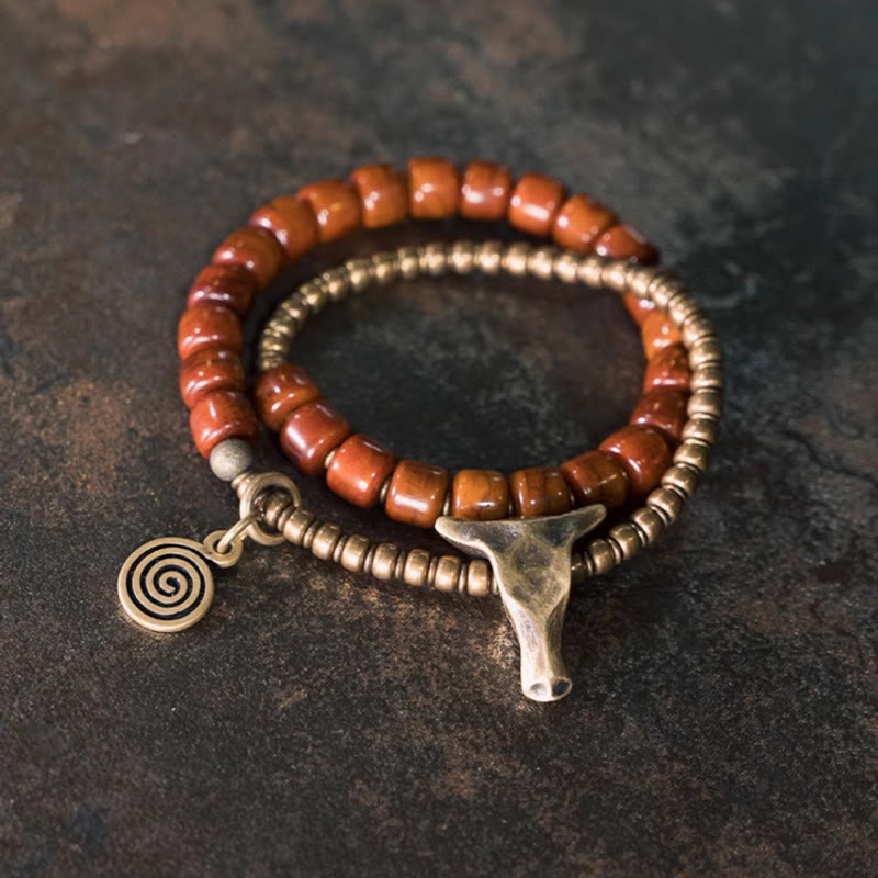 Stone of buddha Yak Bone Copper Yak Head Cone Pendant Double Wrap Strength Bracelet