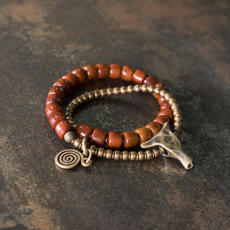 Stone of buddha Yak Bone Copper Yak Head Cone Pendant Double Wrap Strength Bracelet