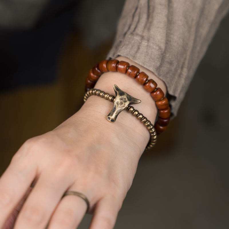 Stone of buddha Yak Bone Copper Yak Head Cone Pendant Double Wrap Strength Bracelet