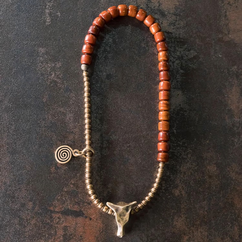 Stone of buddha Yak Bone Copper Yak Head Cone Pendant Double Wrap Strength Bracelet