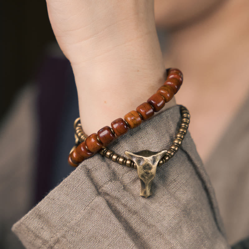 Stone of buddha Yak Bone Copper Yak Head Cone Pendant Double Wrap Strength Bracelet