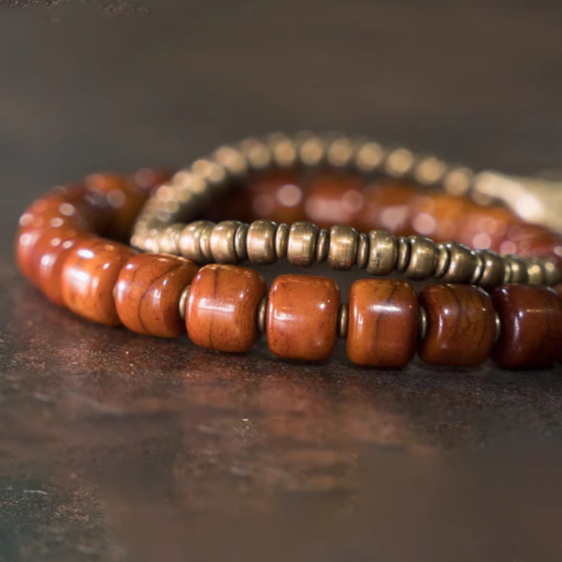 Stone of buddha Yak Bone Copper Yak Head Cone Pendant Double Wrap Strength Bracelet