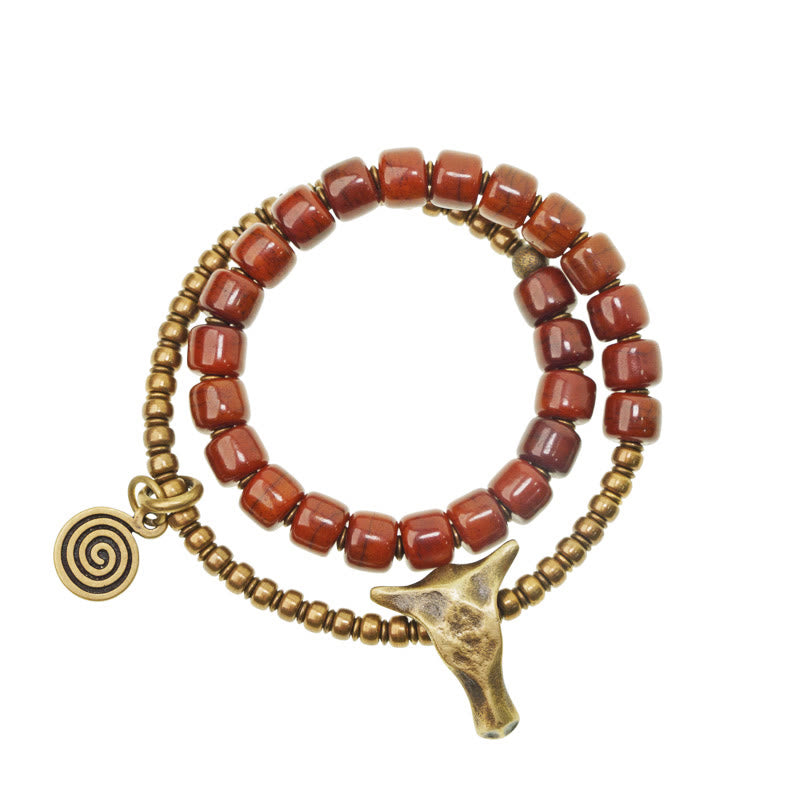 Stone of buddha Yak Bone Copper Yak Head Cone Pendant Double Wrap Strength Bracelet