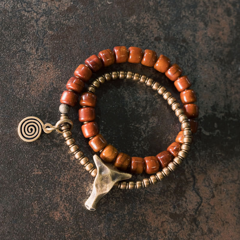 Stone of buddha Yak Bone Copper Yak Head Cone Pendant Double Wrap Strength Bracelet