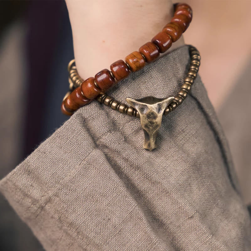Stone of buddha Yak Bone Copper Yak Head Cone Pendant Double Wrap Strength Bracelet