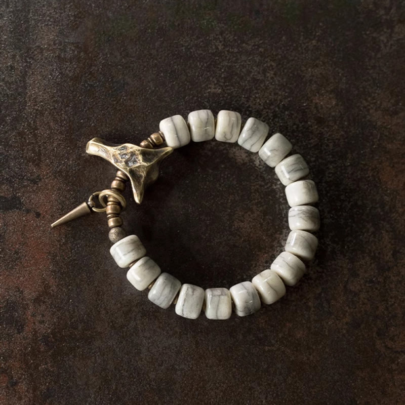 Stone of buddha White Yak Bone Copper Yak Head Cone Pendant Balance Bracelet
