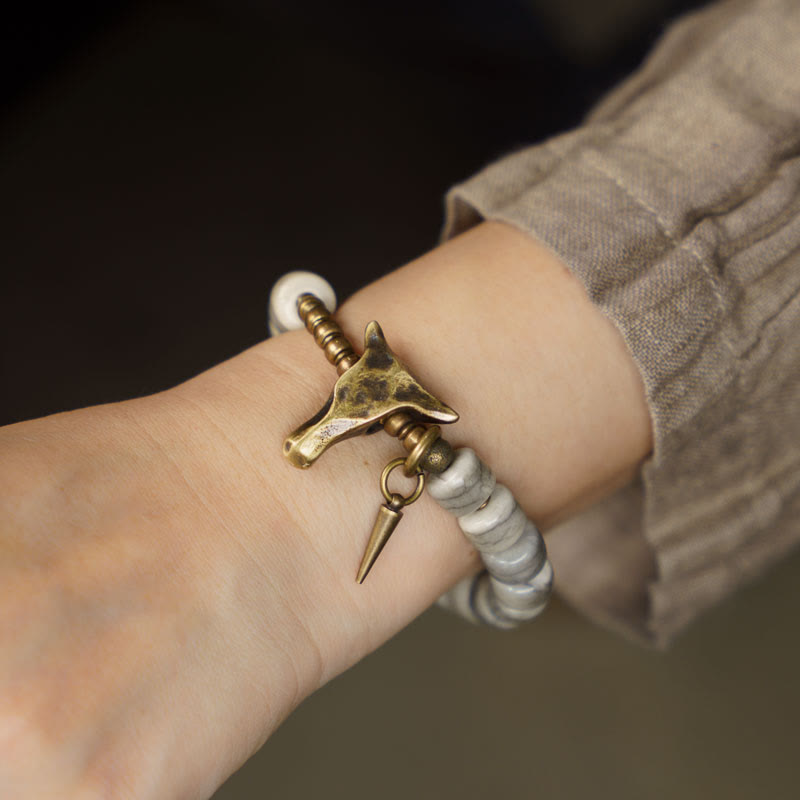 Stone of buddha White Yak Bone Copper Yak Head Cone Pendant Balance Bracelet