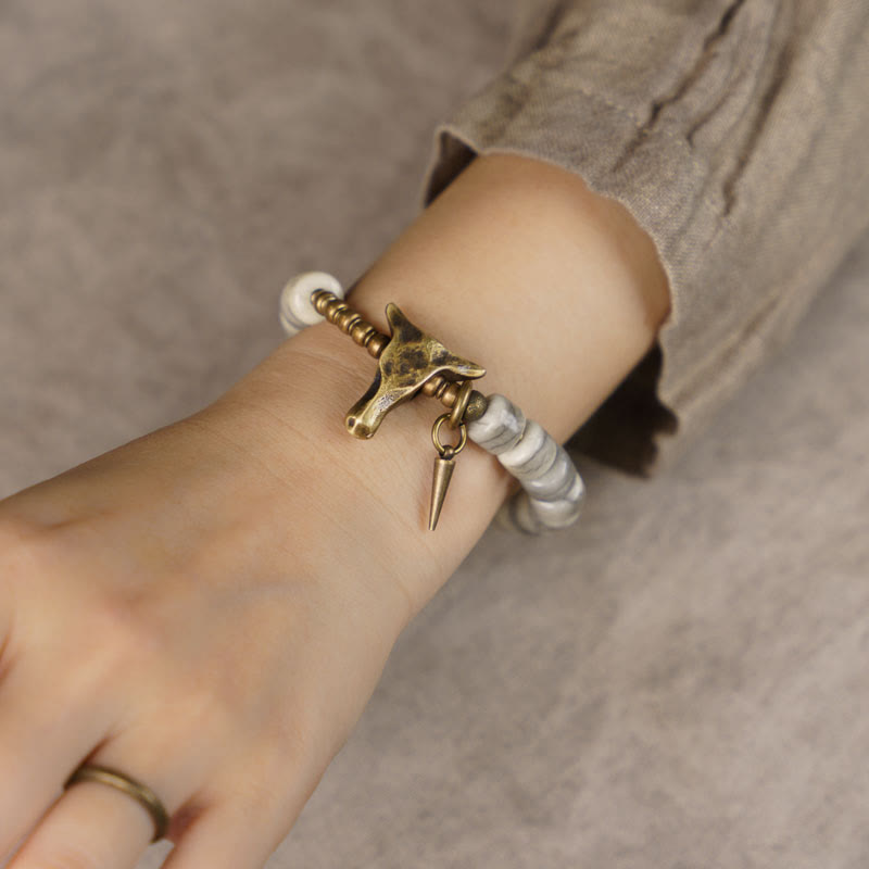 Stone of buddha White Yak Bone Copper Yak Head Cone Pendant Balance Bracelet