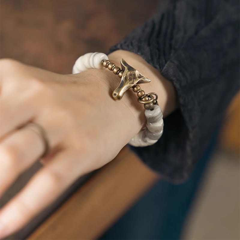 Stone of buddha White Yak Bone Copper Yak Head Cone Pendant Balance Bracelet