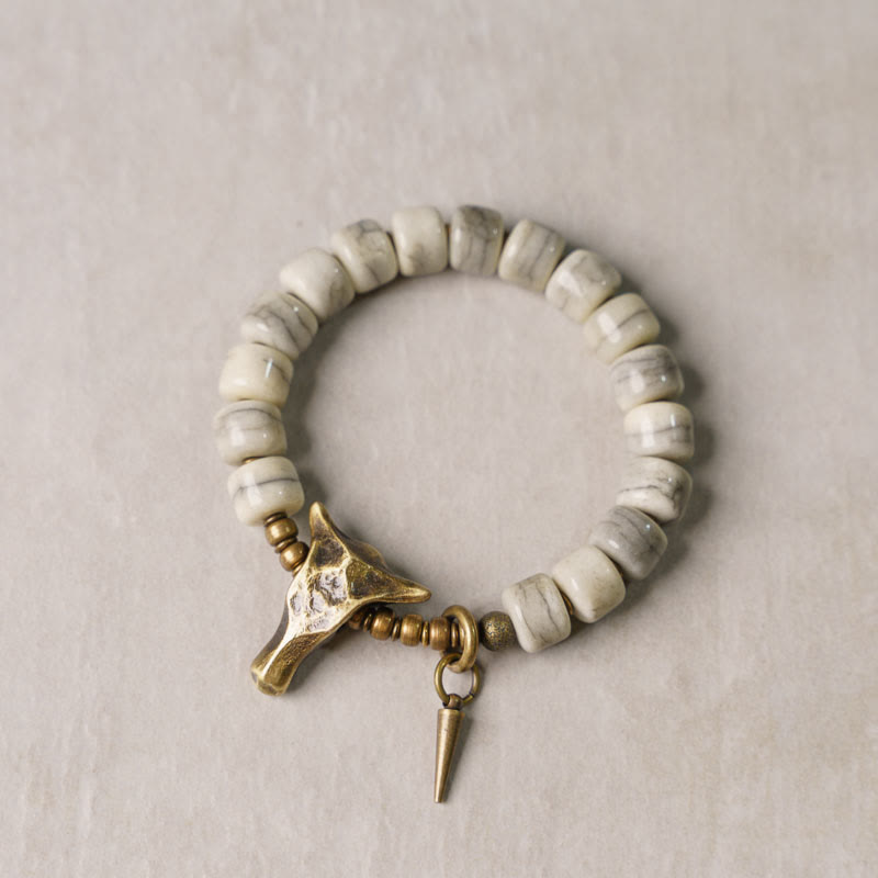Stone of buddha White Yak Bone Copper Yak Head Cone Pendant Balance Bracelet