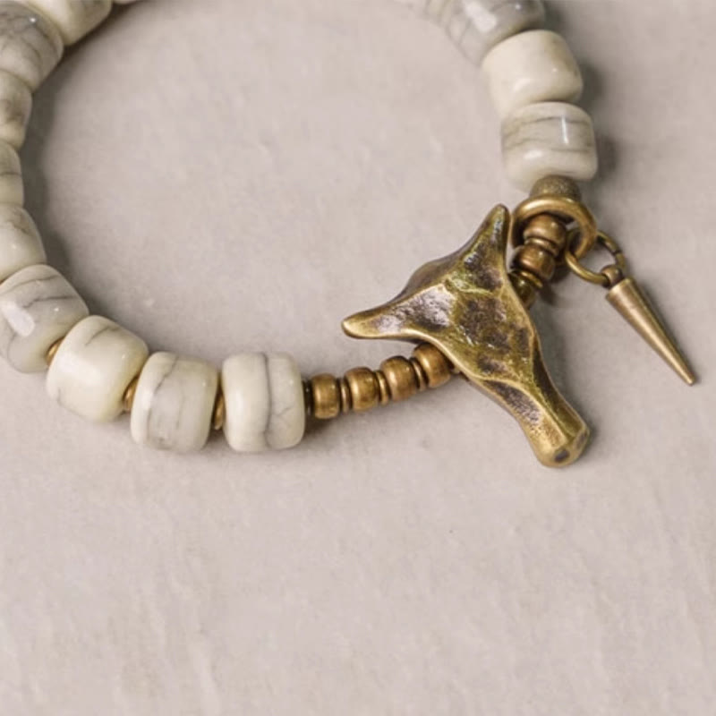 Stone of buddha White Yak Bone Copper Yak Head Cone Pendant Balance Bracelet