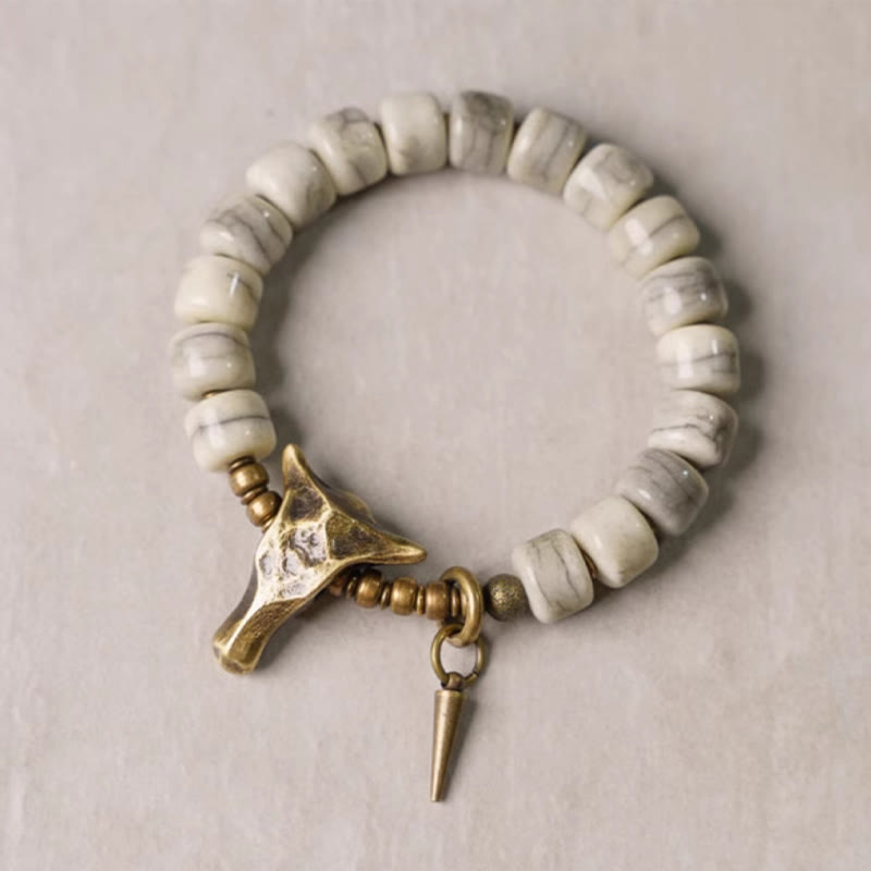 Stone of buddha White Yak Bone Copper Yak Head Cone Pendant Balance Bracelet