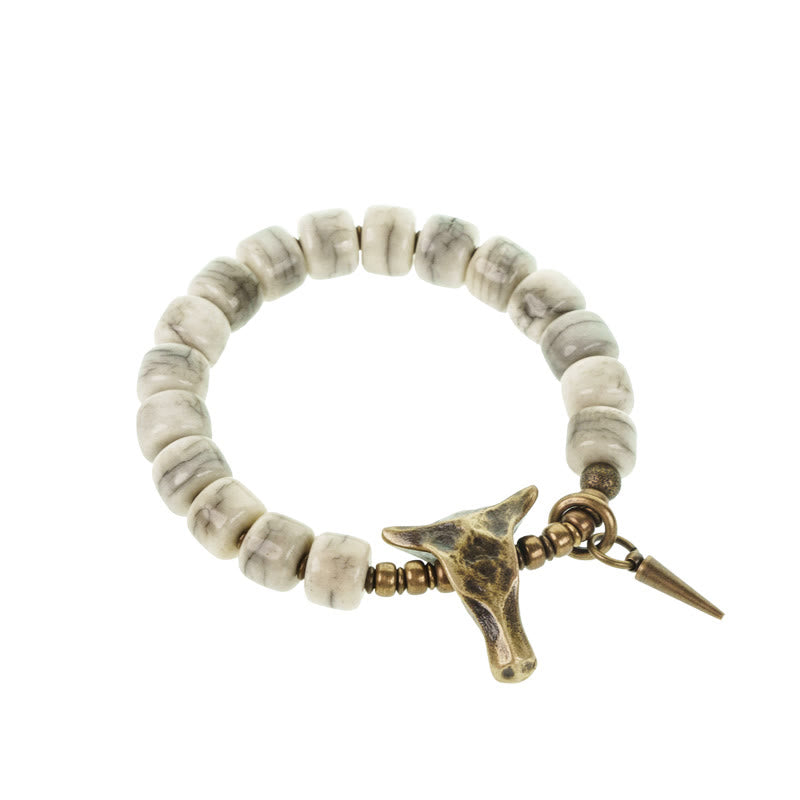 Stone of buddha White Yak Bone Copper Yak Head Cone Pendant Balance Bracelet