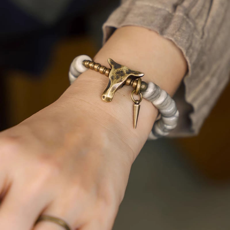 Stone of buddha White Yak Bone Copper Yak Head Cone Pendant Balance Bracelet