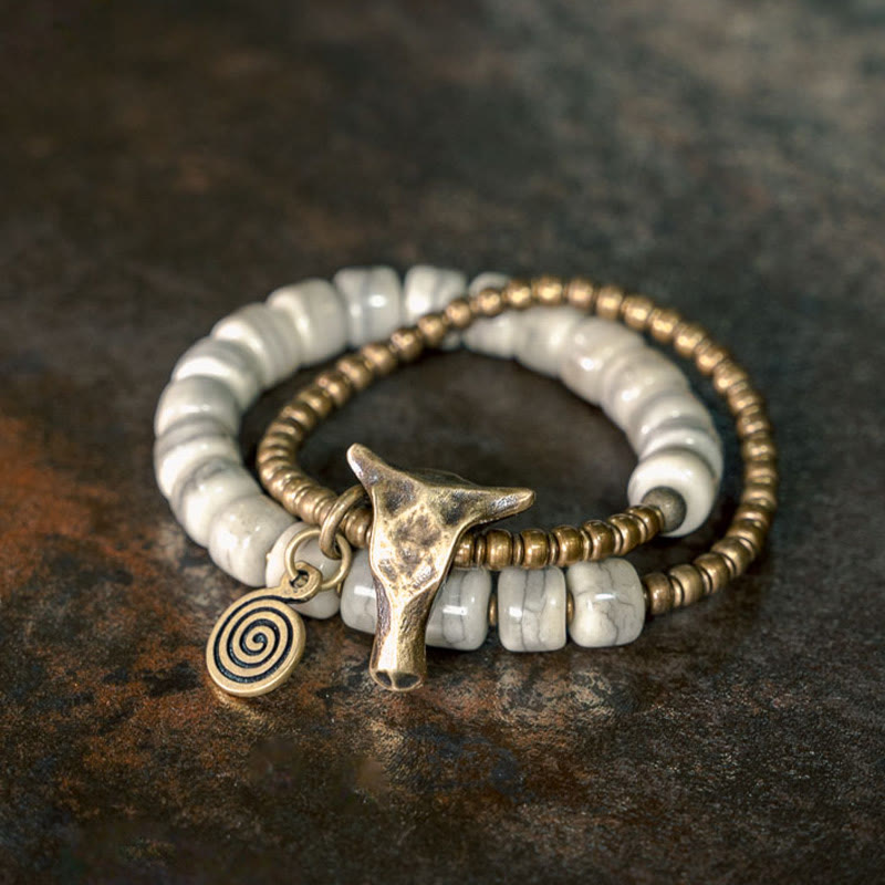 Stone of buddha White Yak Bone Copper Yak Head Double Wrap Balance Bracelet