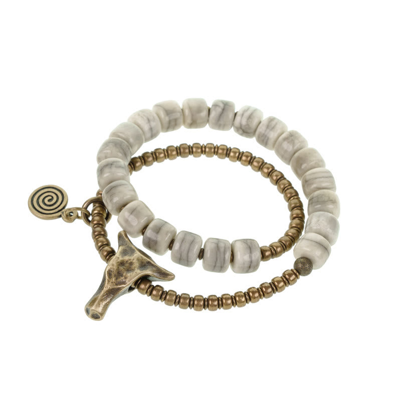 Stone of buddha White Yak Bone Copper Yak Head Double Wrap Balance Bracelet