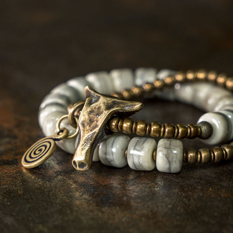 Stone of buddha White Yak Bone Copper Yak Head Double Wrap Balance Bracelet