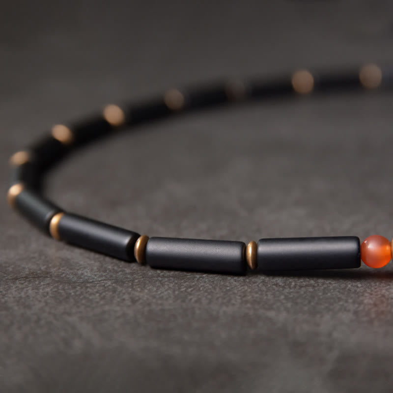 Stone of buddha Black Onyx Copper Dzi Bead Cone Pendant Double Wrap Protection Bracelet