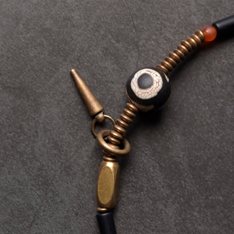 Stone of buddha Black Onyx Copper Dzi Bead Cone Pendant Double Wrap Protection Bracelet