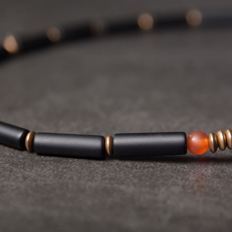 Stone of buddha Black Onyx Copper Dzi Bead Cone Pendant Double Wrap Protection Bracelet