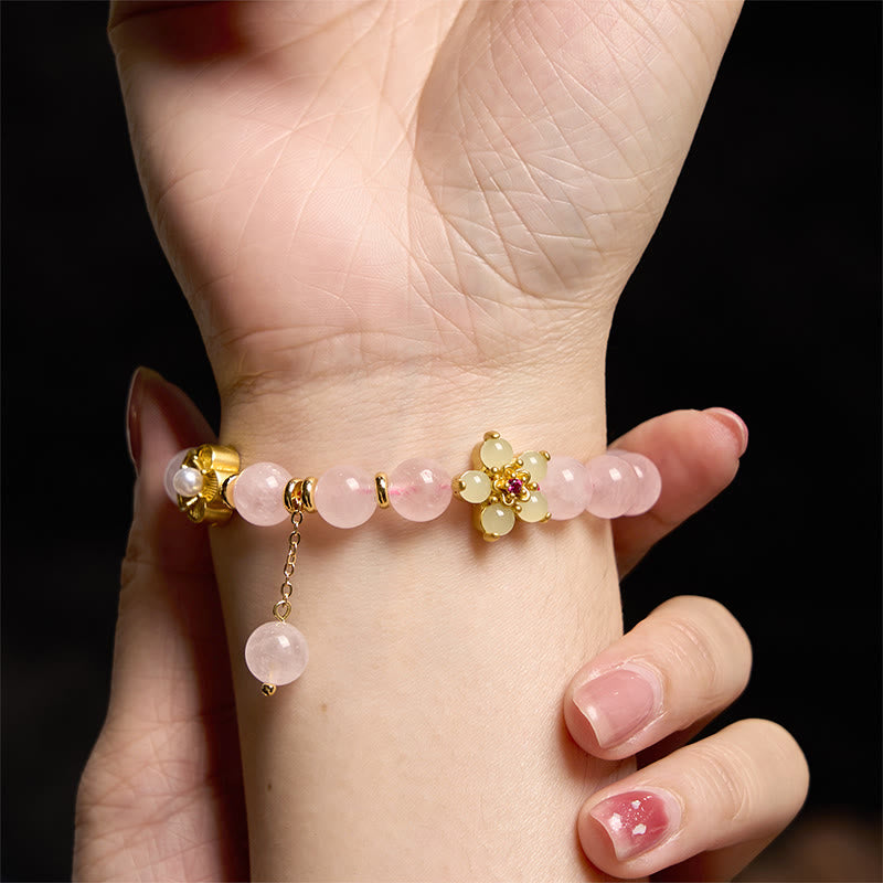 Stone of buddha Pink Crystal Citrine Flower Warmth Bracelet