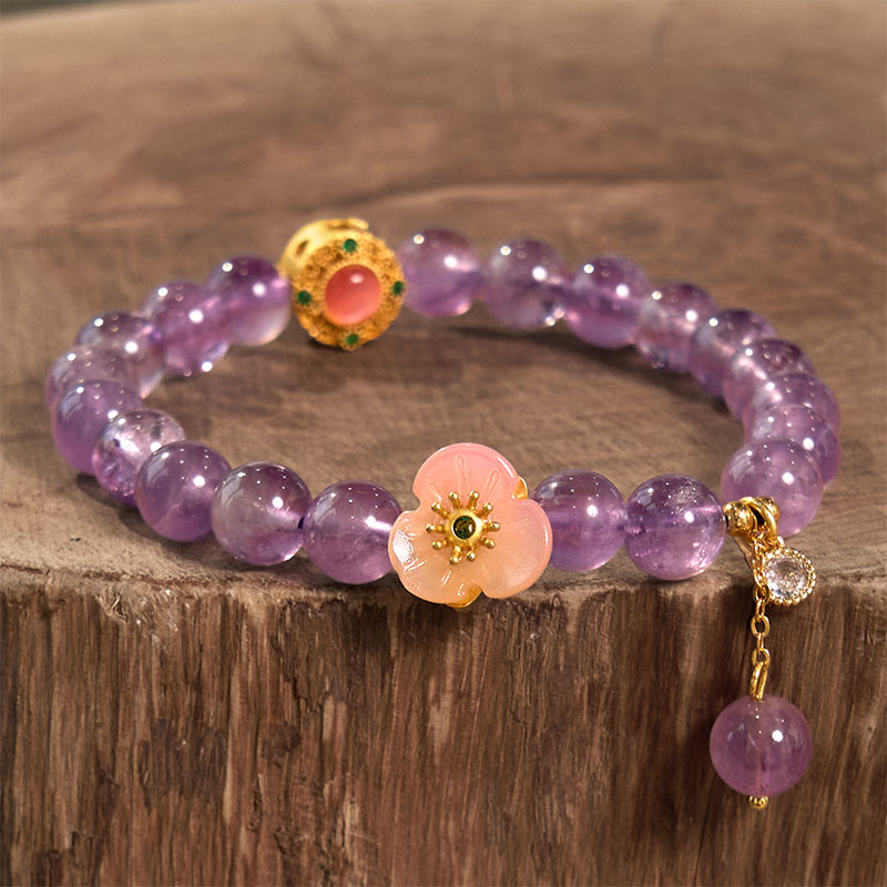 Stone of buddha Amethyst Peach Blossom Fortune Meditation Bracelet