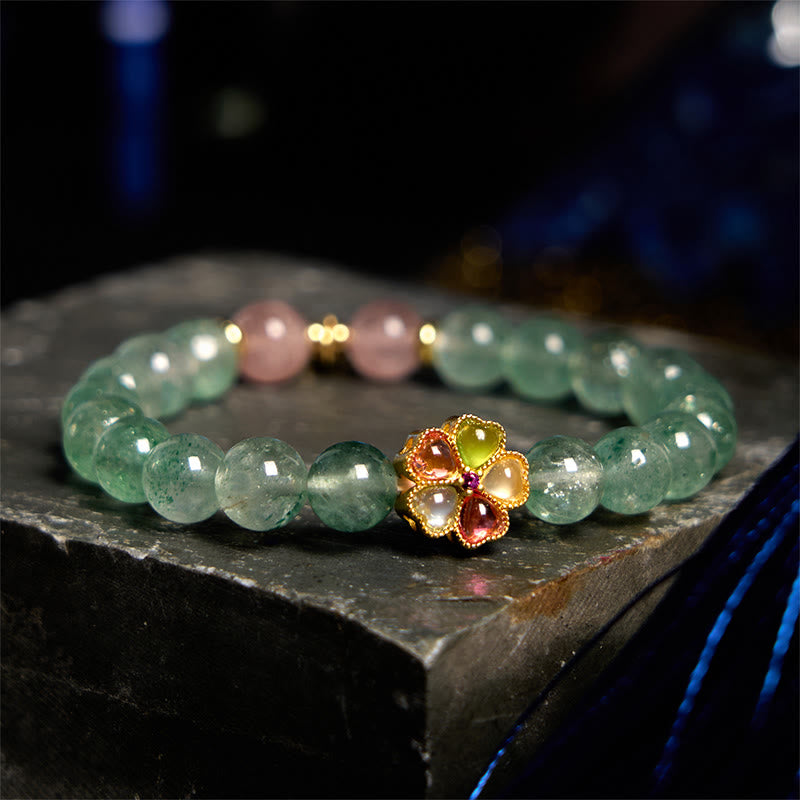 Stone of buddha Natural Green Strawberry Quartz Soothing Fu Character Bracelet