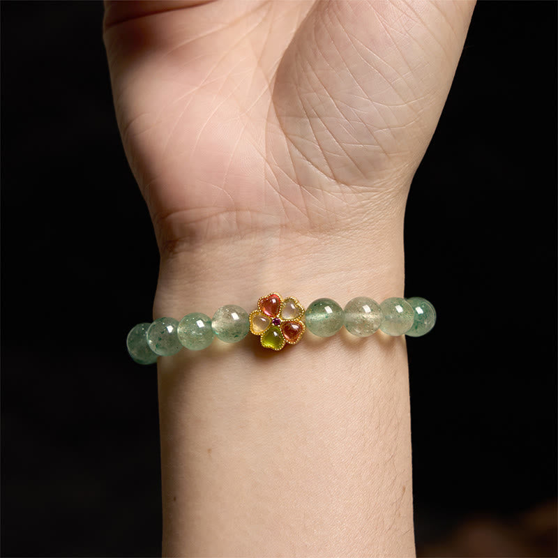 Stone of buddha Natural Green Strawberry Quartz Soothing Fu Character Bracelet