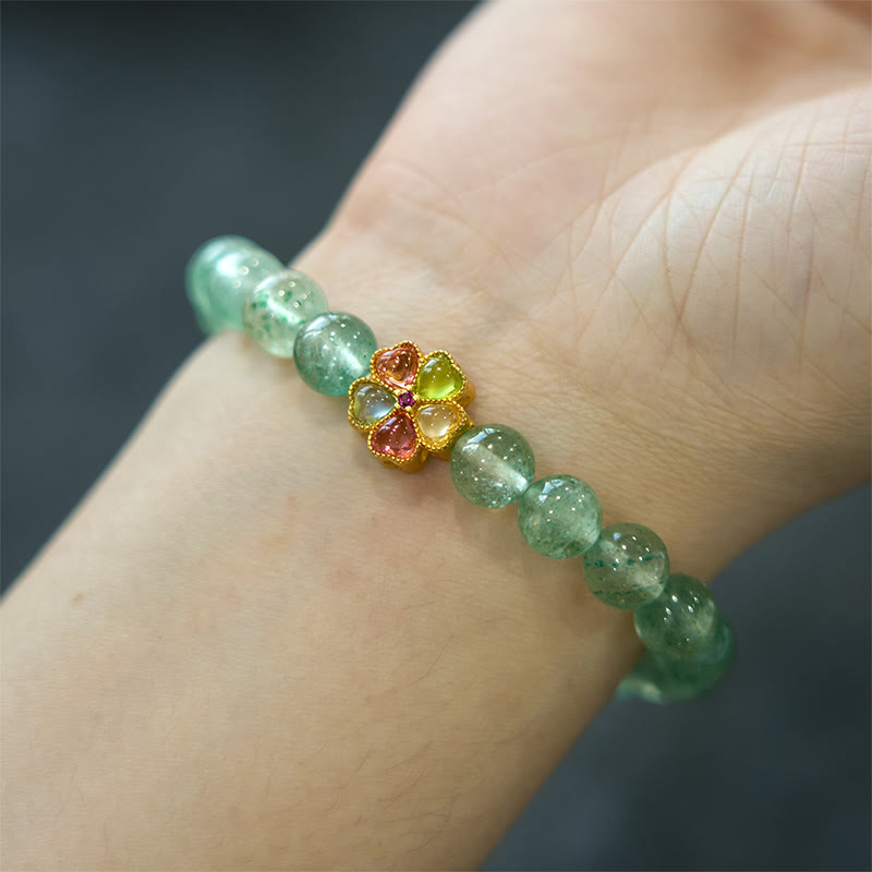 Stone of buddha Natural Green Strawberry Quartz Soothing Fu Character Bracelet