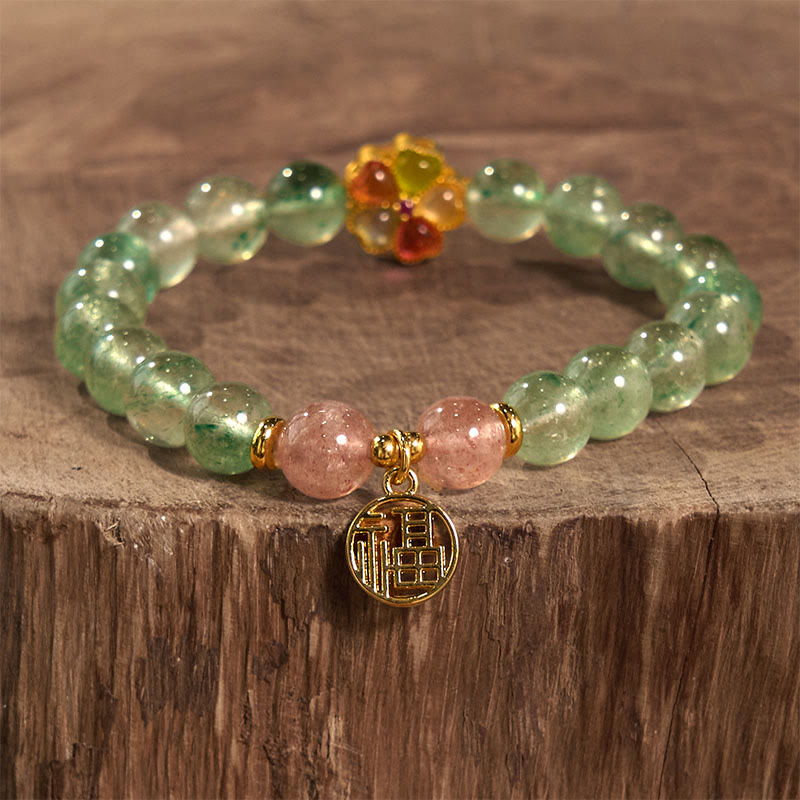 Stone of buddha Natural Green Strawberry Quartz Soothing Fu Character Bracelet