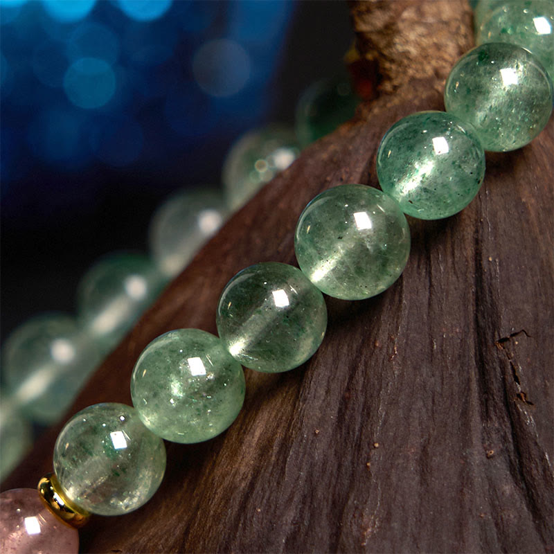 Stone of buddha Natural Green Strawberry Quartz Soothing Fu Character Bracelet