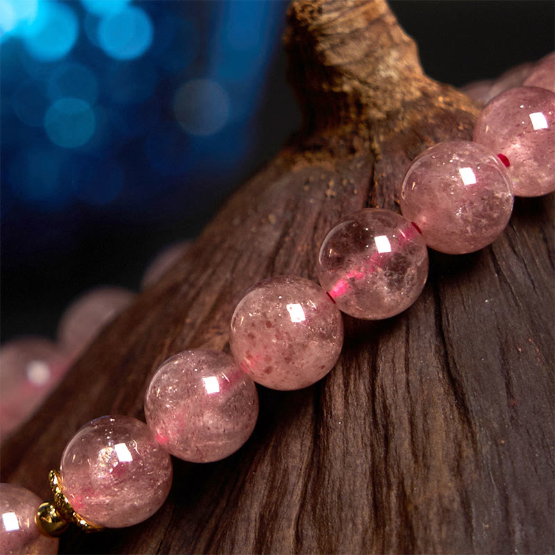 Stone of buddha Natural Strawberry Quartz Blossom Fu Character Positivity Healing Bracelet