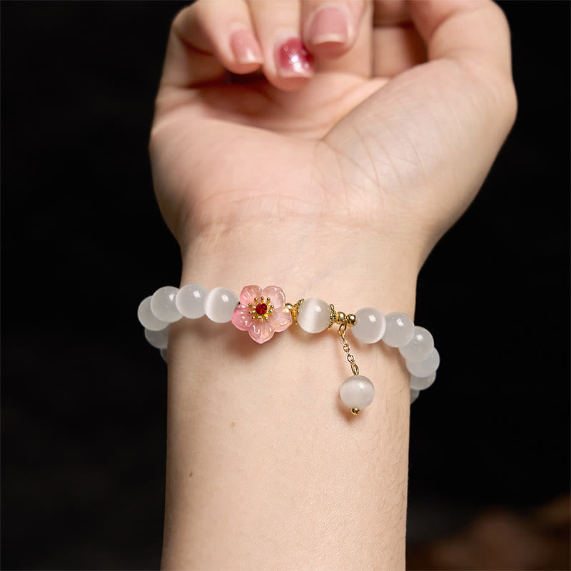 Stone of buddha Chrysoberyl Cat's Eye Pink Flowers Support Bracelet