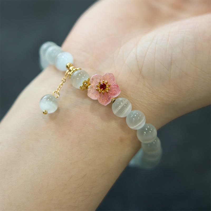 Stone of buddha Chrysoberyl Cat's Eye Pink Flowers Support Bracelet
